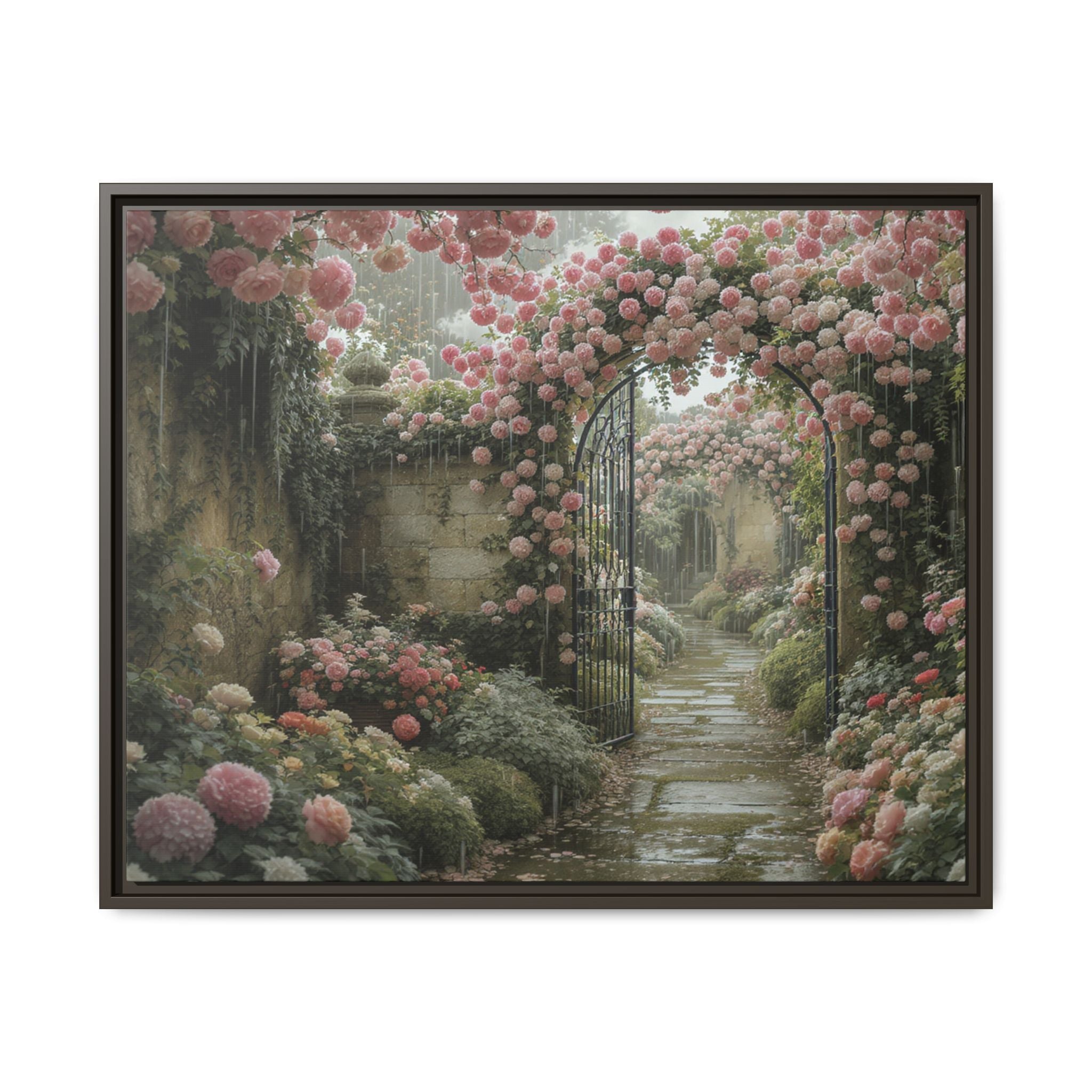 Framed Canvas Print – Secret Garden Archway Floral Landscape