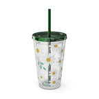 16oz Daisy Tumbler with Straw — Clear Floral Sunsplash Cup