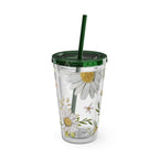 Daisy Floral 16oz Tumbler with Straw — Clear Sunlit Daisy Print