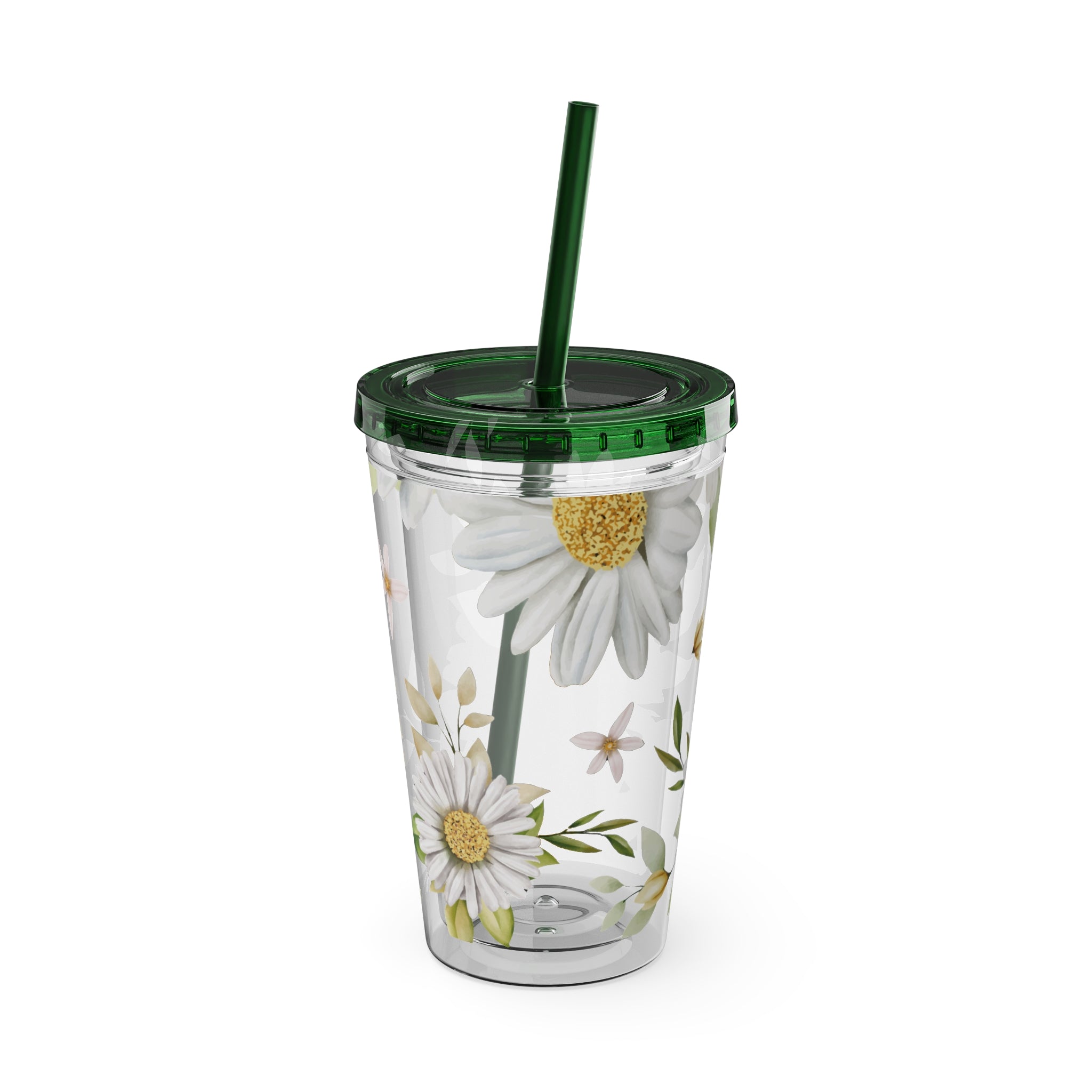 Daisy Floral 16oz Tumbler with Straw — Clear Sunlit Daisy Print