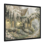 Framed Matte Canvas Print – Cottage Garden Pathway in Soft Floral Hues