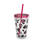 Heart Leopard 16oz Tumbler with Straw — Pink & Black Animal Print Cold Cup