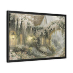 Framed Matte Canvas Print – Cottage Garden Pathway in Soft Floral Hues