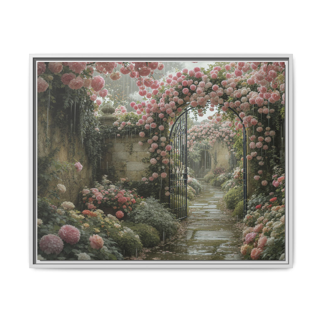 Framed Canvas Print – Secret Garden Archway Floral Landscape