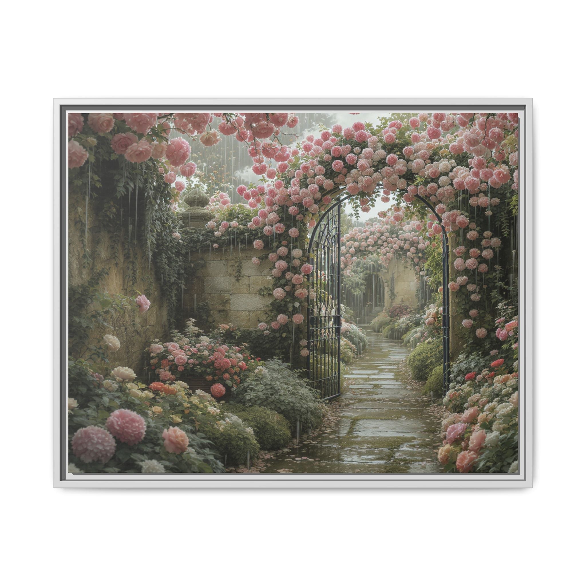 Framed Canvas Print – Secret Garden Archway Floral Landscape