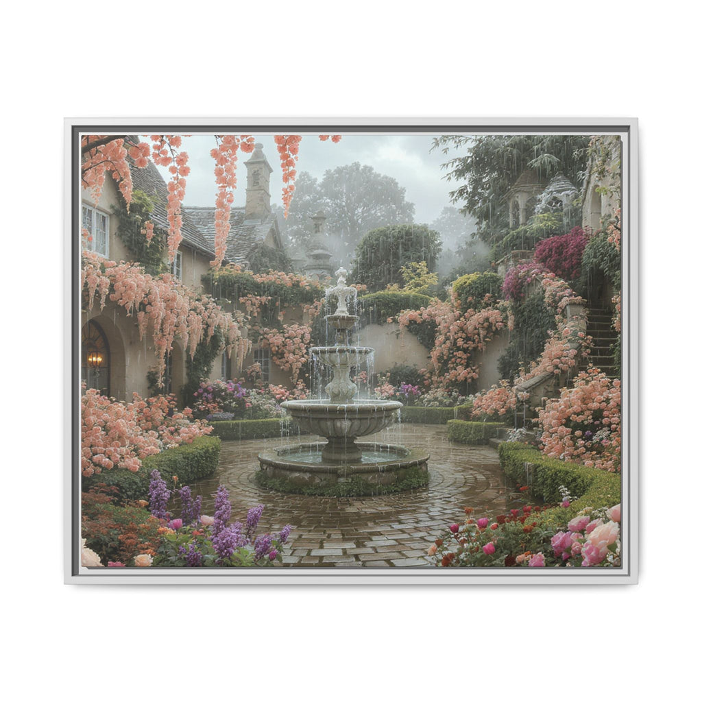 Mediterranean Garden Fountain Canvas — Framed Matte Wall Art