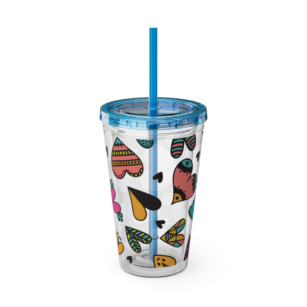 Sunsplash 16oz Heart Pattern Tumbler with Straw