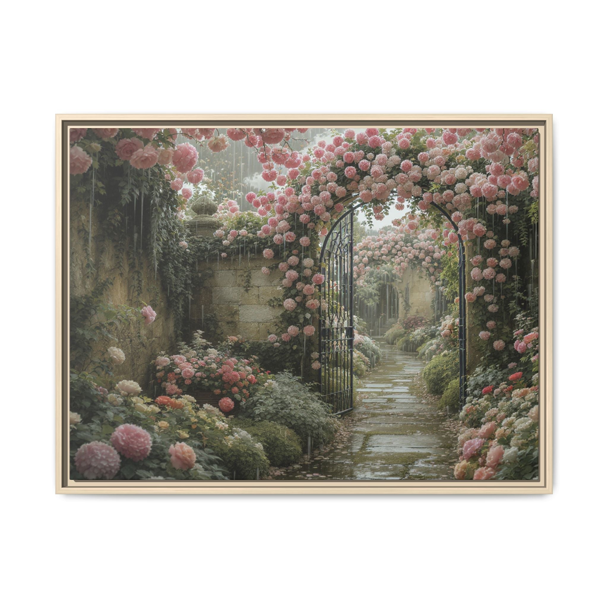 Framed Canvas Print – Secret Garden Archway Floral Landscape