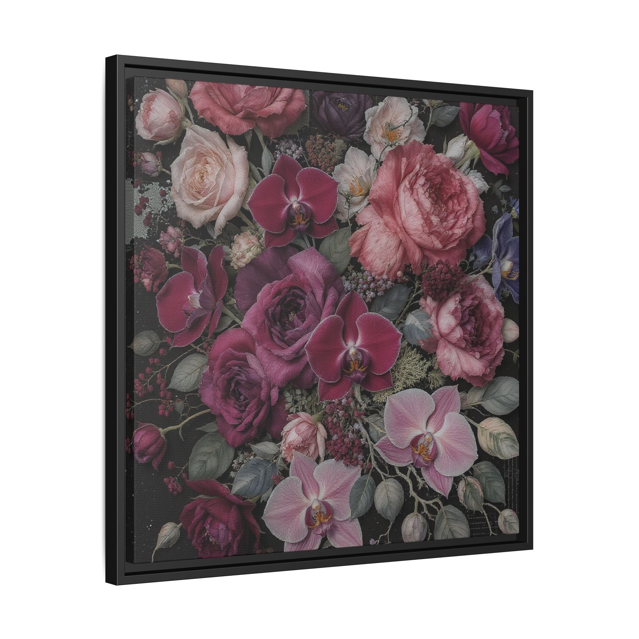 Framed Floral Canvas Print — Dark Romantic Bouquet Wall Art