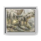 Framed Matte Canvas Print – Cottage Garden Pathway in Soft Floral Hues