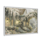 Framed Matte Canvas Print – Cottage Garden Pathway in Soft Floral Hues
