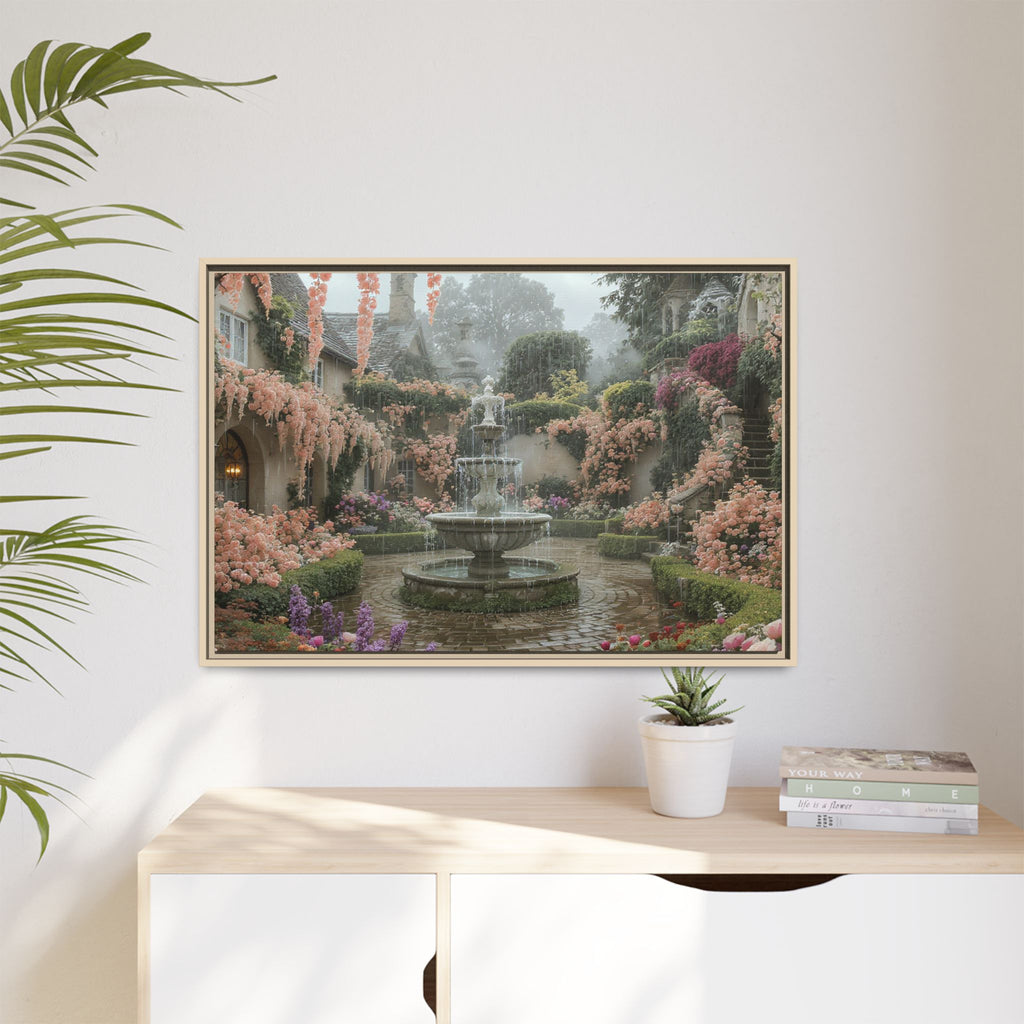 Mediterranean Garden Fountain Canvas — Framed Matte Wall Art