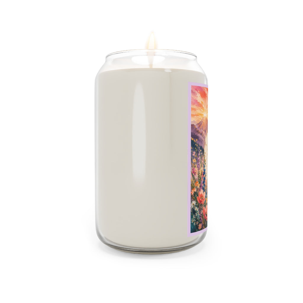 Soy Candle - Sunrise Mountain Floral Scented Candle with Inspirational Verse (13.75oz)