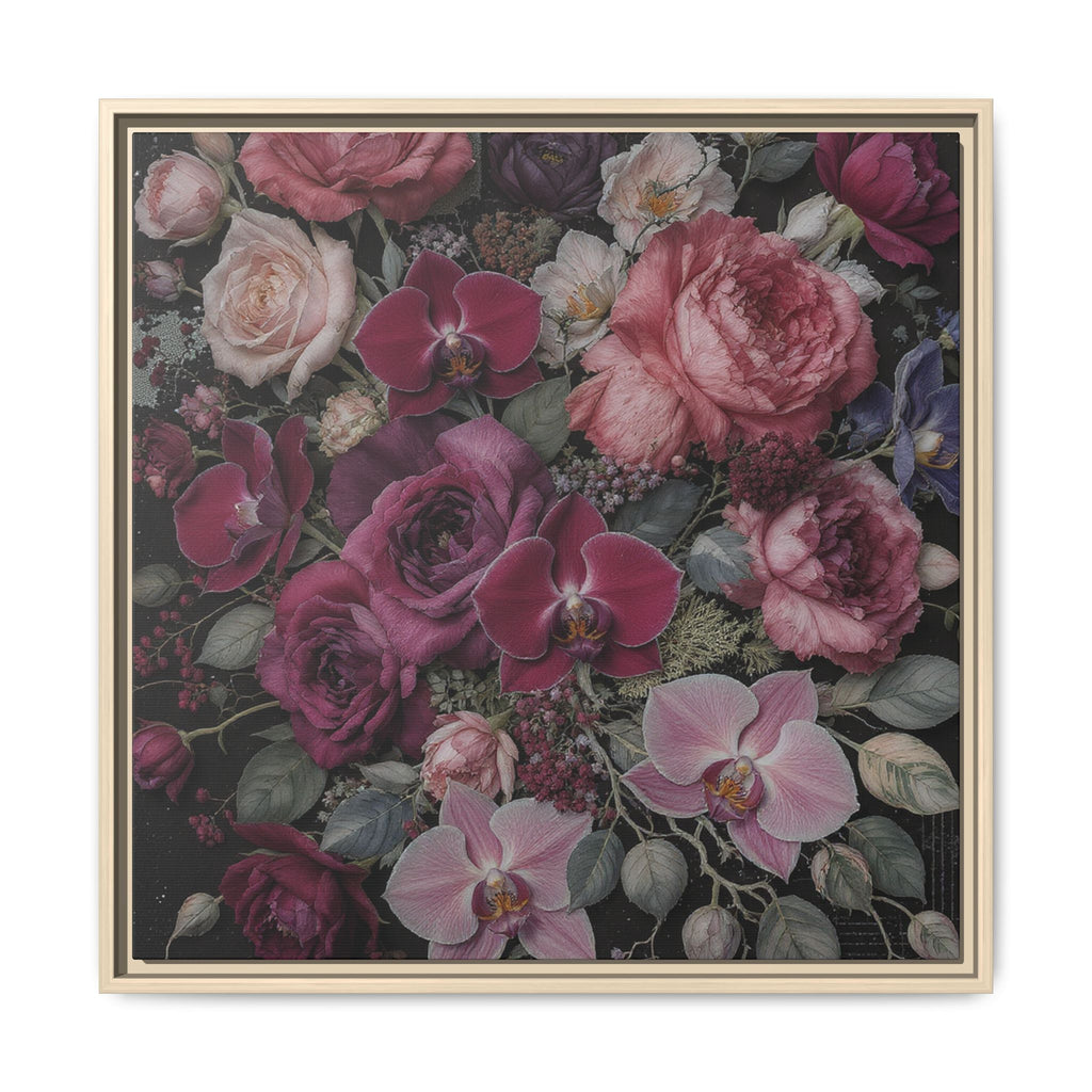 Framed Floral Canvas Print — Dark Romantic Bouquet Wall Art