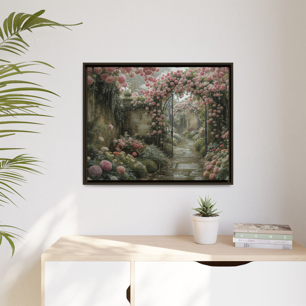 Framed Canvas Print – Secret Garden Archway Floral Landscape
