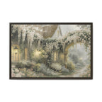 Framed Matte Canvas Print – Cottage Garden Pathway in Soft Floral Hues