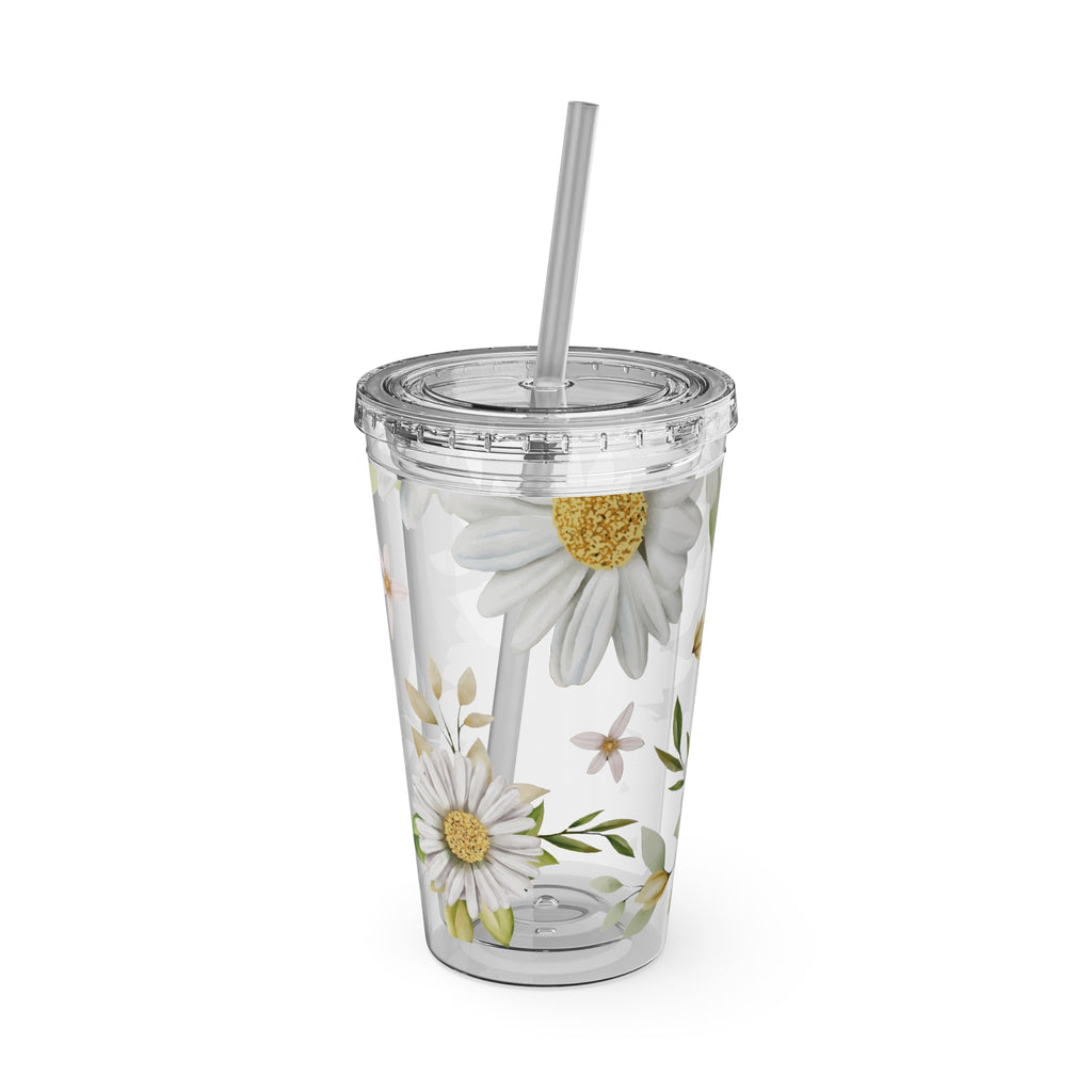 Daisy Floral 16oz Tumbler with Straw — Clear Sunlit Daisy Print