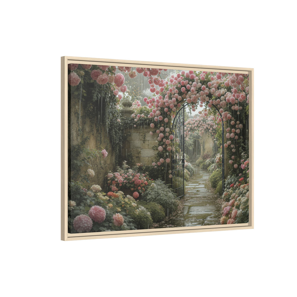 Framed Canvas Print – Secret Garden Archway Floral Landscape