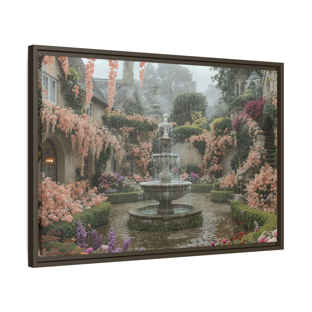 Mediterranean Garden Fountain Canvas — Framed Matte Wall Art