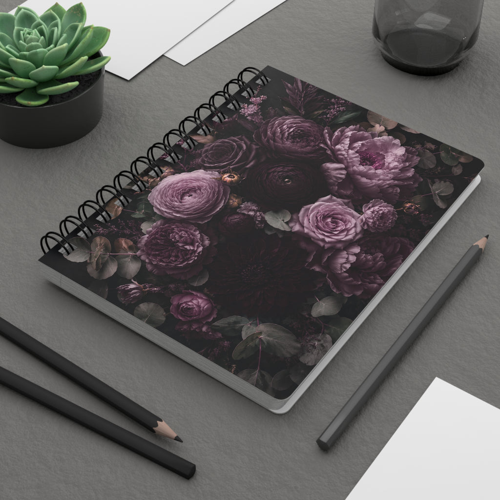 Purple Floral Spiral Journal — Dark Vintage Roses Notebook for Notes & Journaling