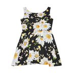 Daisy Floral Skater Dress — Black White Garden Print