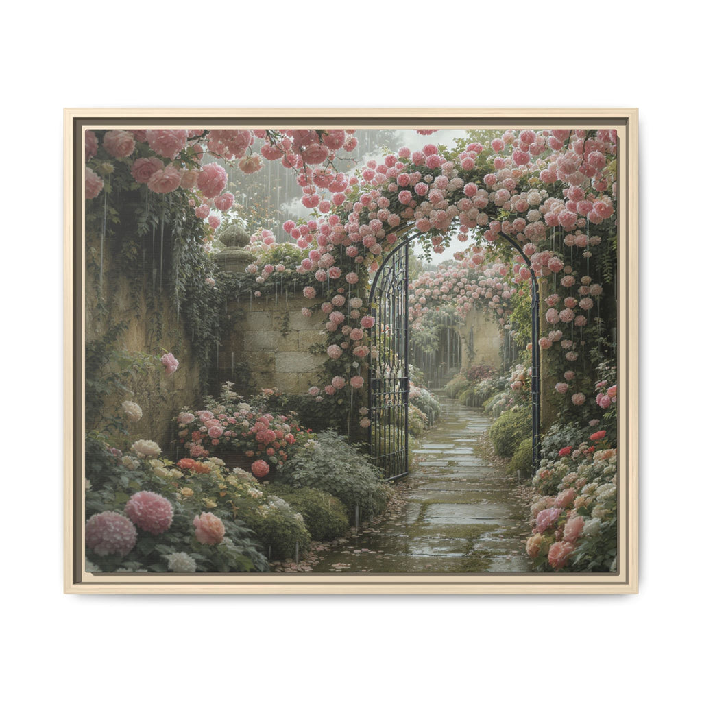 Framed Canvas Print – Secret Garden Archway Floral Landscape