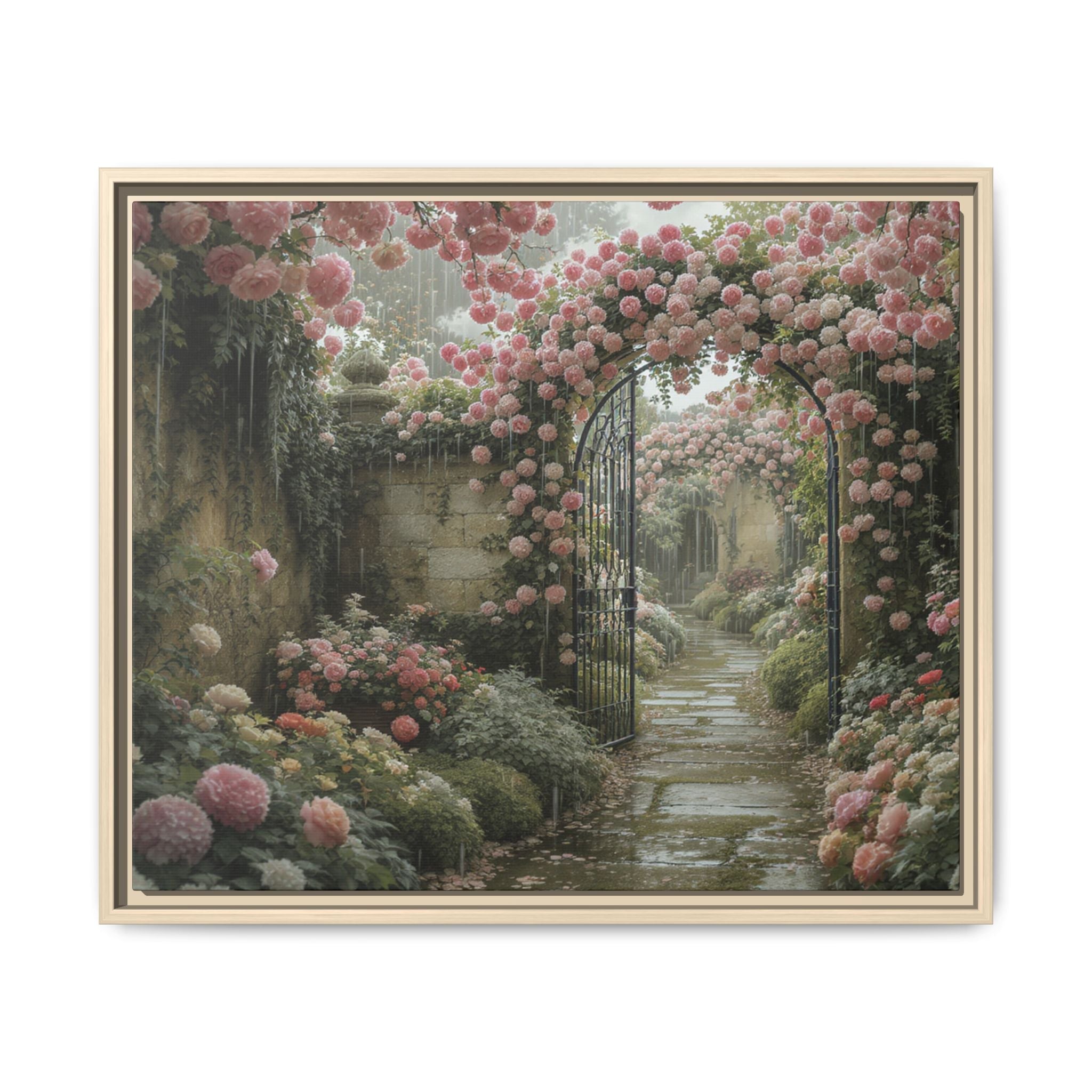 Framed Canvas Print – Secret Garden Archway Floral Landscape