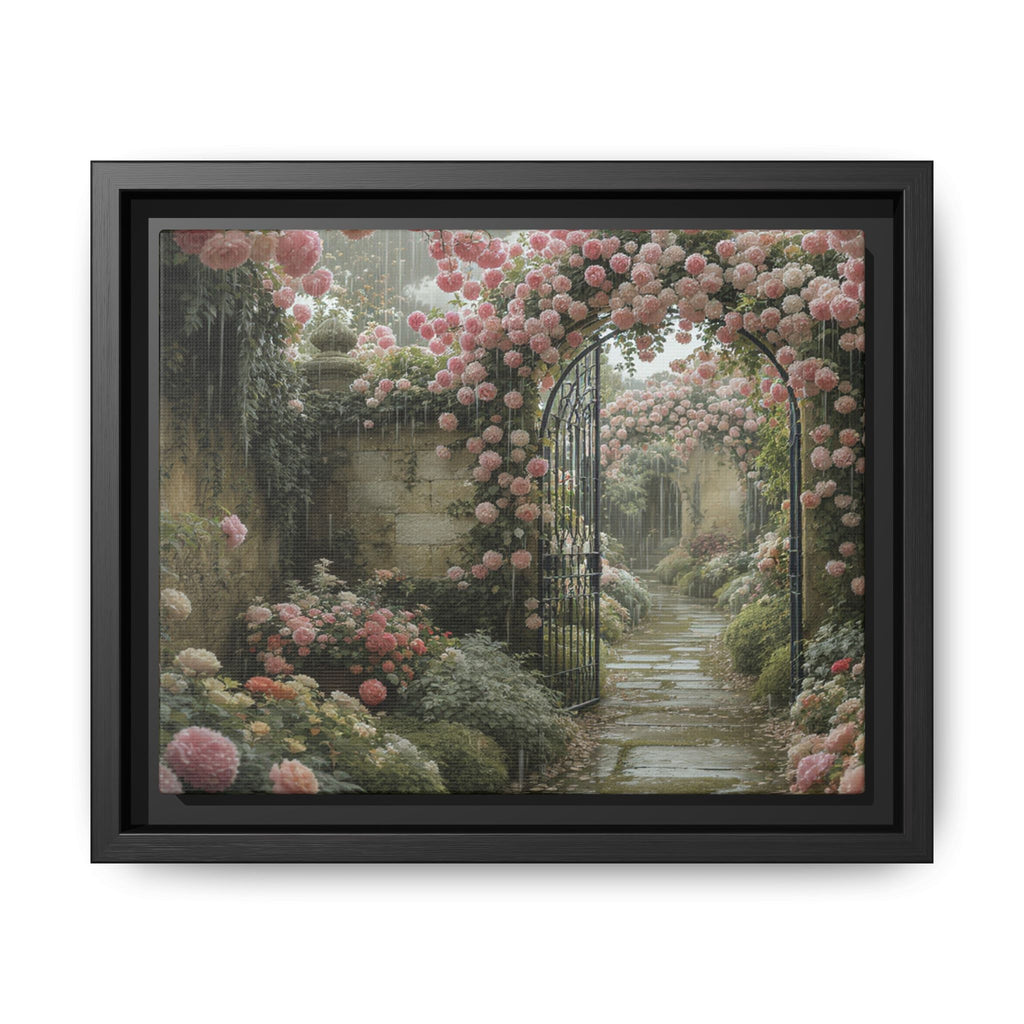 Framed Canvas Print – Secret Garden Archway Floral Landscape