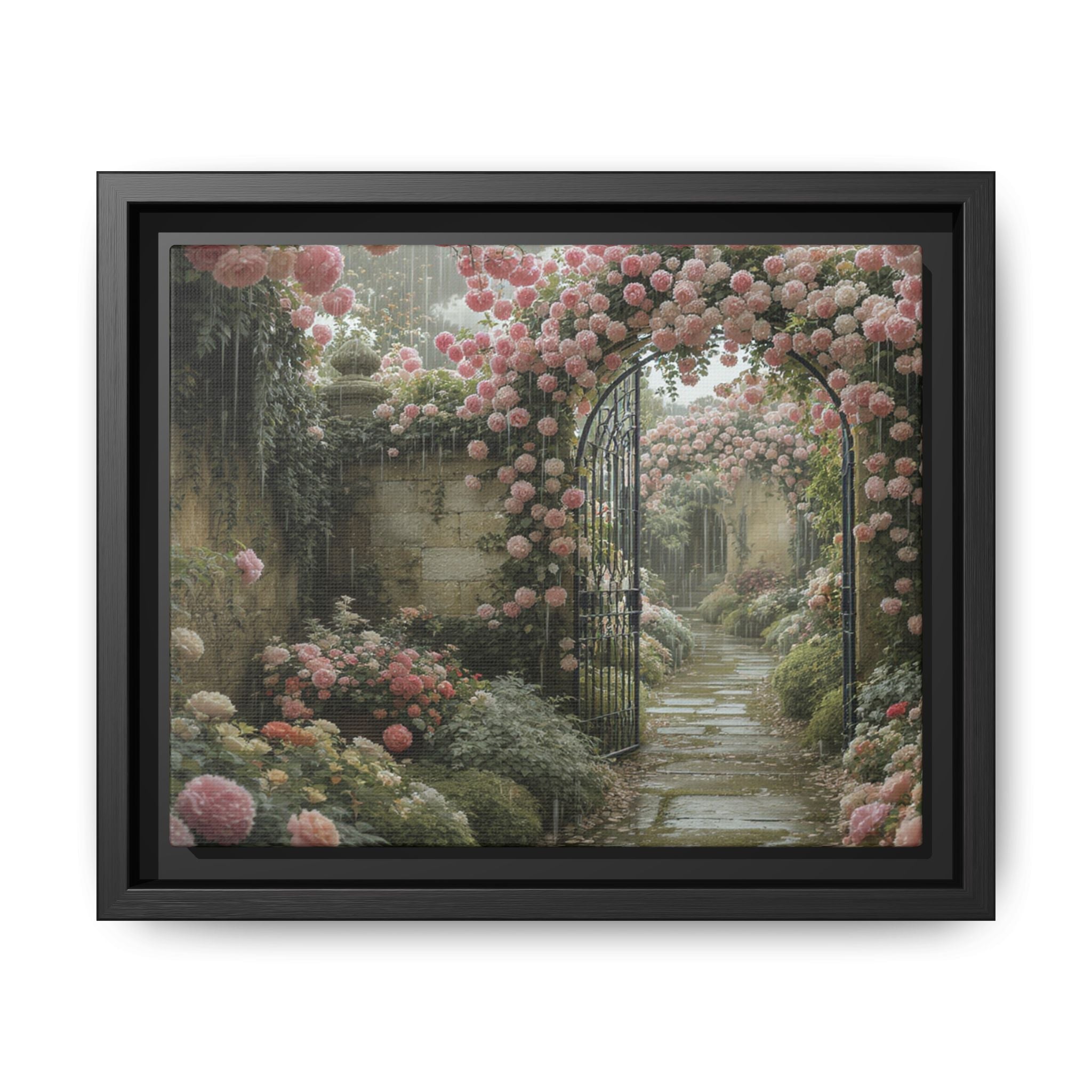 Framed Canvas Print – Secret Garden Archway Floral Landscape