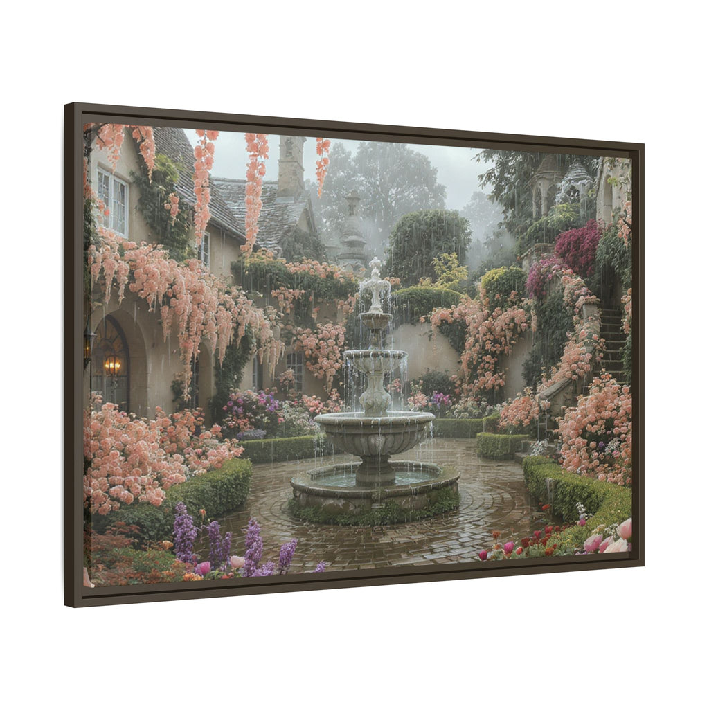Mediterranean Garden Fountain Canvas — Framed Matte Wall Art