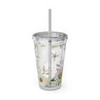 Daisy Floral 16oz Tumbler with Straw — Clear Sunlit Daisy Print