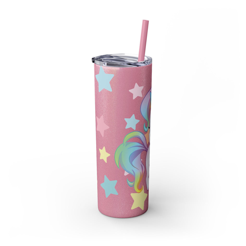 Unicorn Skinny Tumbler 20oz — Cute Pastel Rainbow Unicorn with Straw