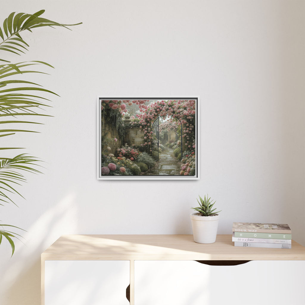 Framed Canvas Print – Secret Garden Archway Floral Landscape