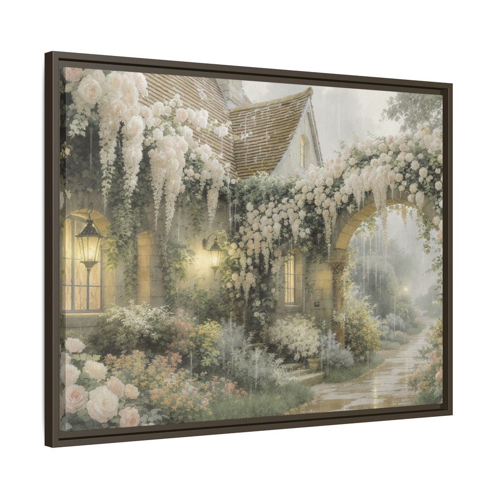 Framed Matte Canvas Print – Cottage Garden Pathway in Soft Floral Hues