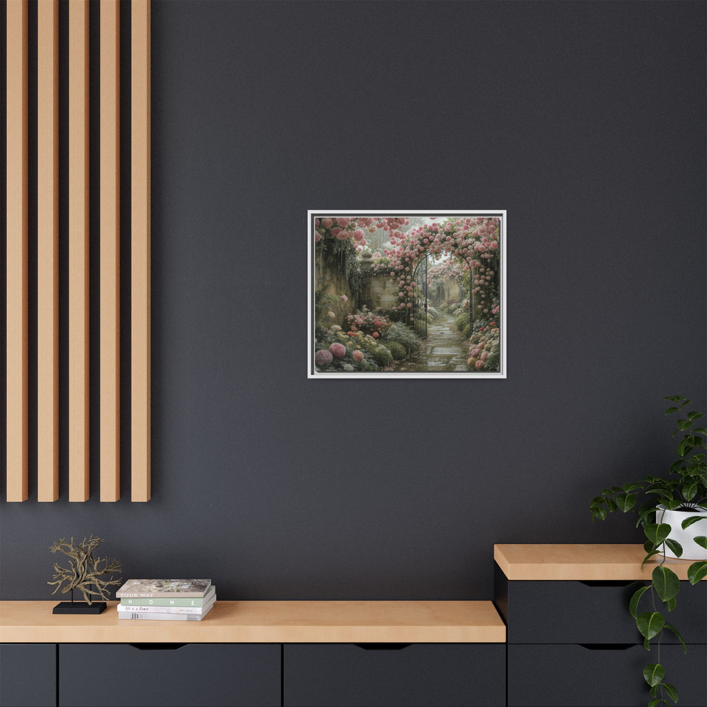 Framed Canvas Print – Secret Garden Archway Floral Landscape