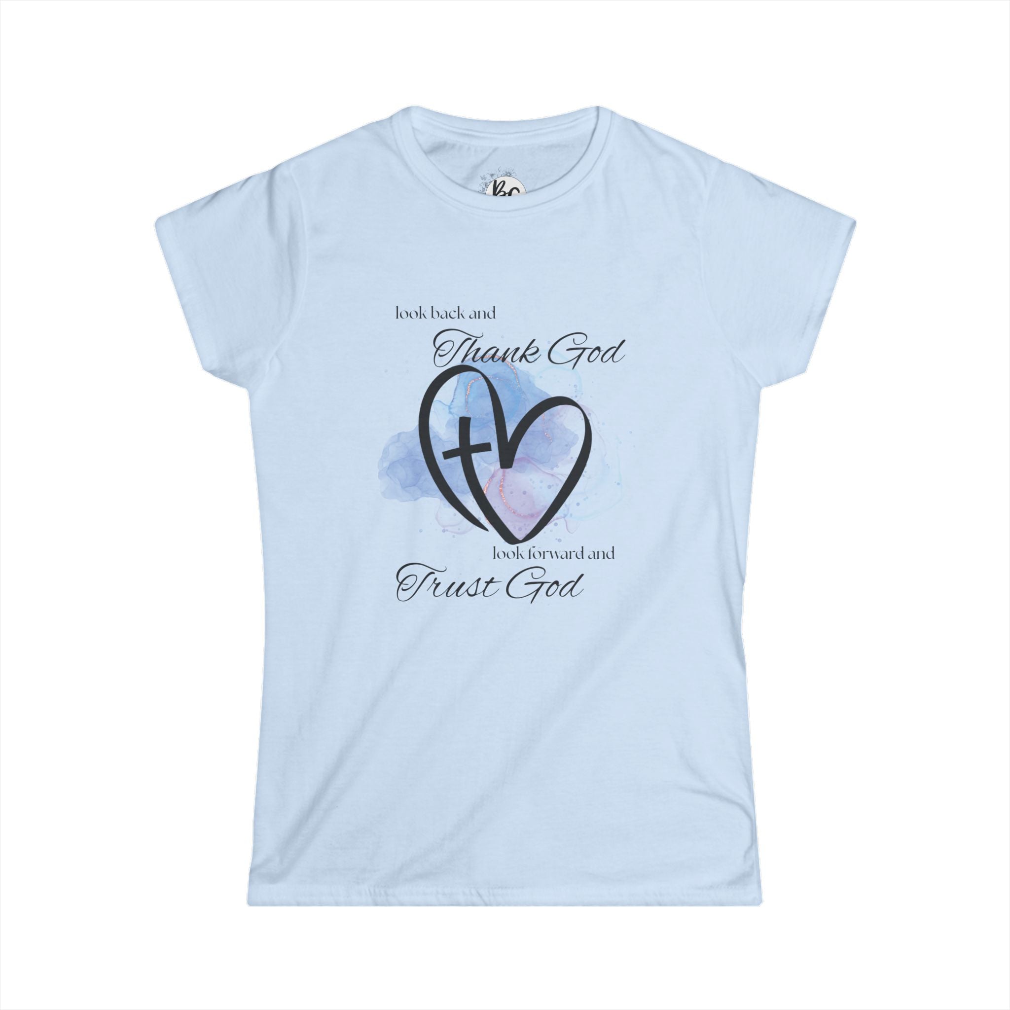 Women’s Faith Tee — "Thank God, Trust God" Heart Cross Christian Shirt
