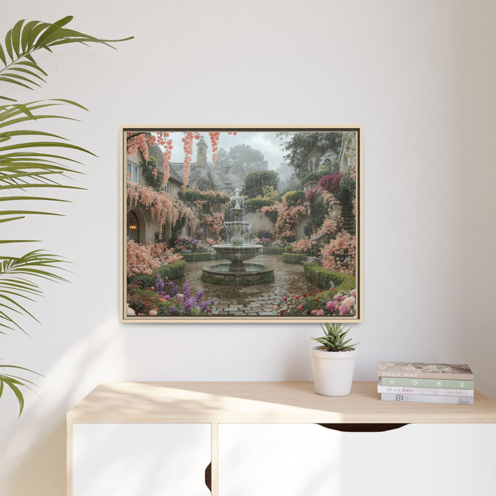 Mediterranean Garden Fountain Canvas — Framed Matte Wall Art