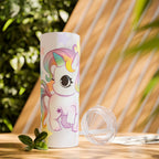 Unicorn Skinny Tumbler 20oz — Cute Pastel Rainbow Unicorn with Straw