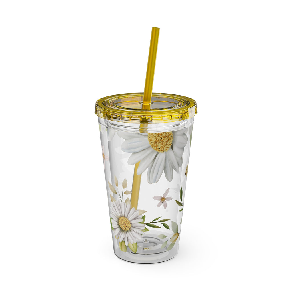 Daisy Floral 16oz Tumbler with Straw — Clear Sunlit Daisy Print