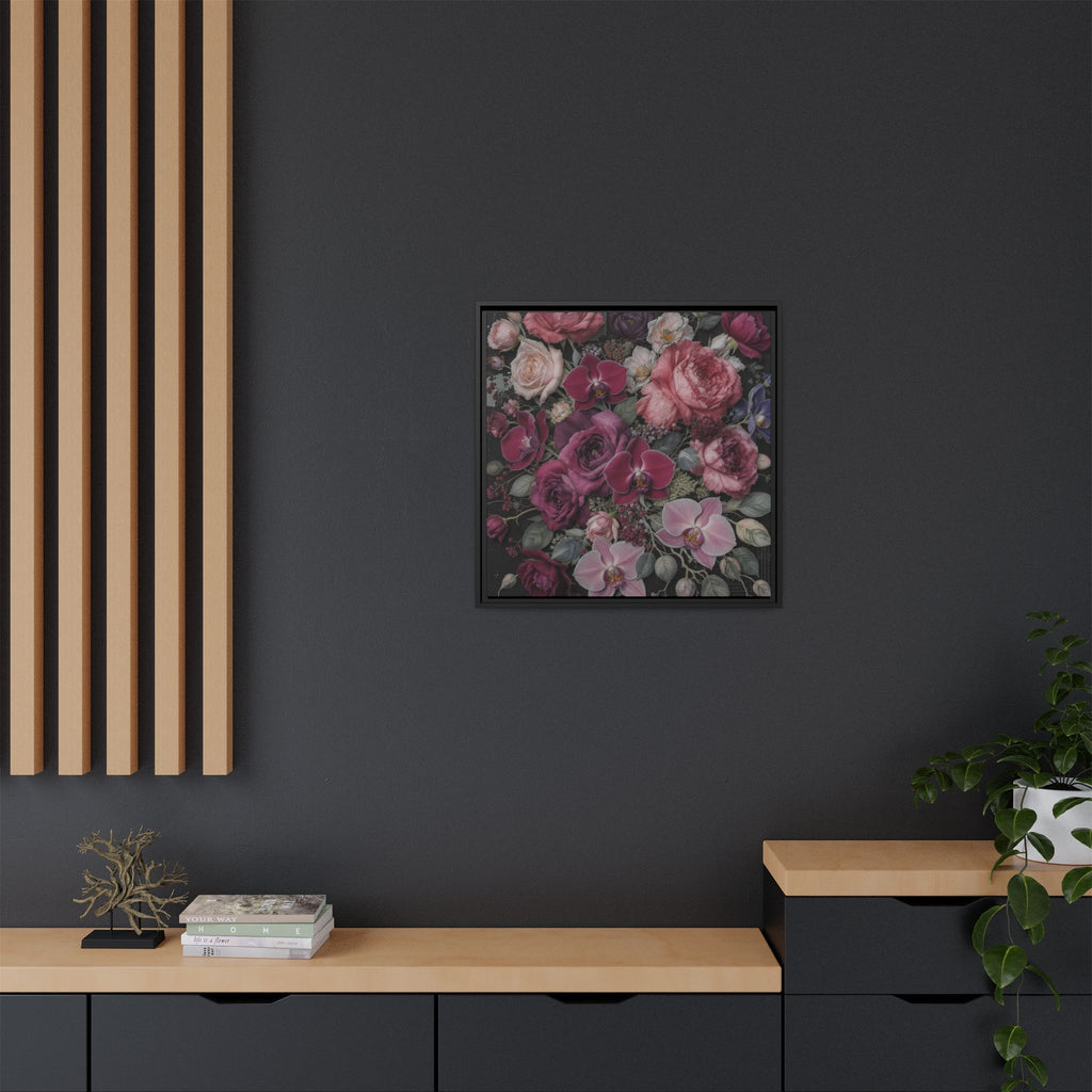 Framed Floral Canvas Print — Dark Romantic Bouquet Wall Art