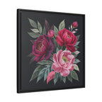 Framed Floral Canvas Print — Pink & Burgundy Peonies on Black