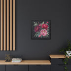 Framed Floral Canvas Print — Pink & Burgundy Peonies on Black