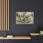 Framed Matte Canvas Print – Cottage Garden Pathway in Soft Floral Hues