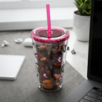 Heart Leopard 16oz Tumbler with Straw — Pink & Black Animal Print Cold Cup