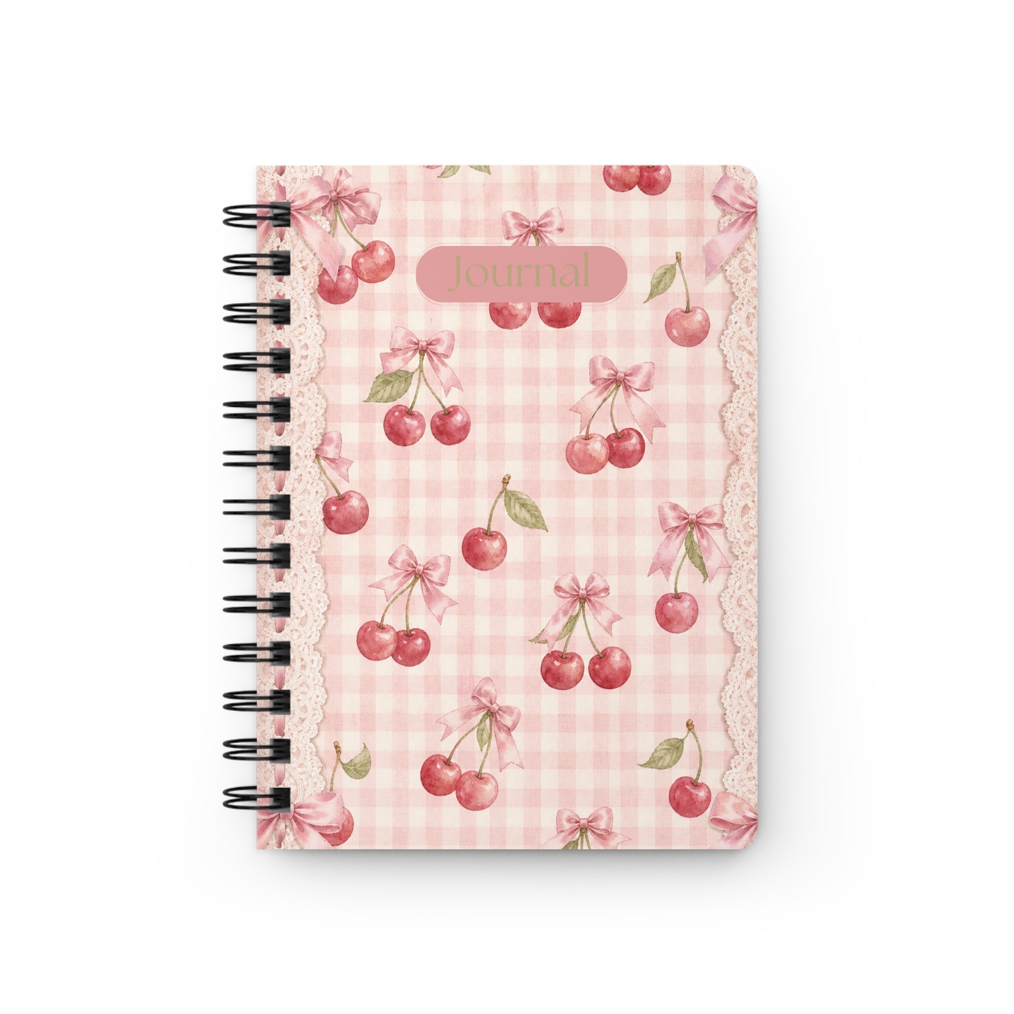Cherry Gingham Spiral Journal — Pink Retro Cherry Notebook