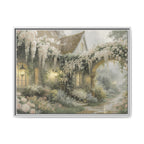 Framed Matte Canvas Print – Cottage Garden Pathway in Soft Floral Hues