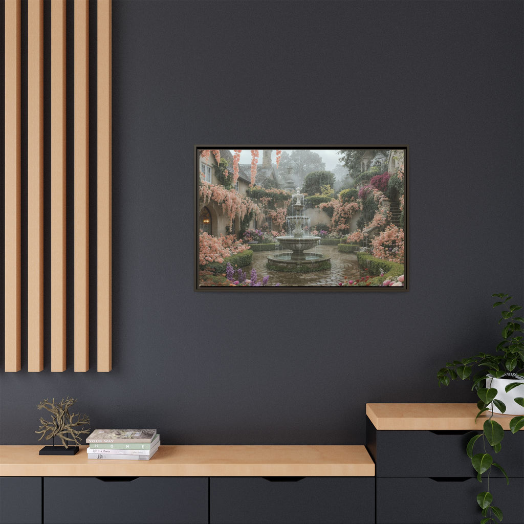 Mediterranean Garden Fountain Canvas — Framed Matte Wall Art