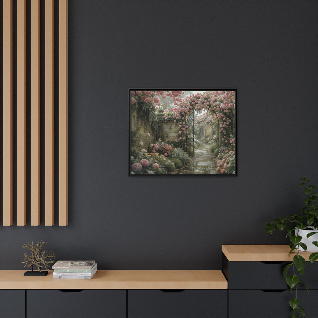 Framed Canvas Print – Secret Garden Archway Floral Landscape