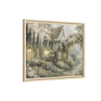 Framed Matte Canvas Print – Cottage Garden Pathway in Soft Floral Hues