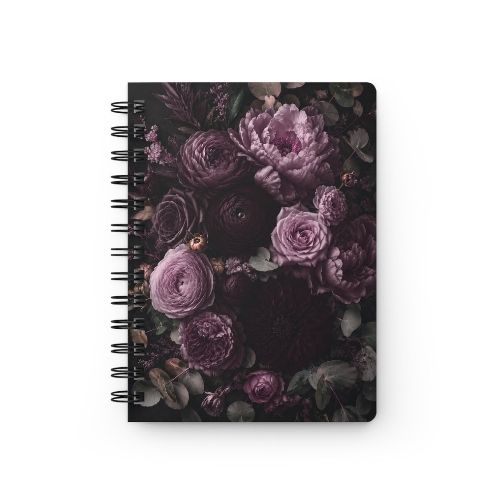 Purple Floral Spiral Journal — Dark Vintage Roses Notebook for Notes & Journaling